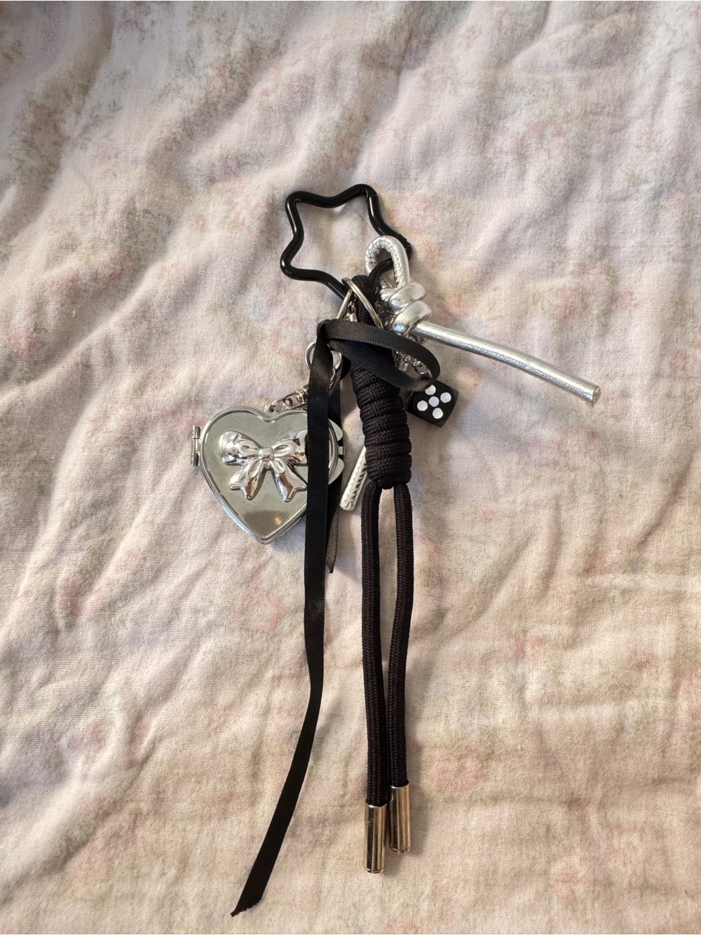 Silver Heart & Black Tassel bag Charm